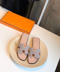 Replica Hermes Oran Sandals with Crystals in Rose