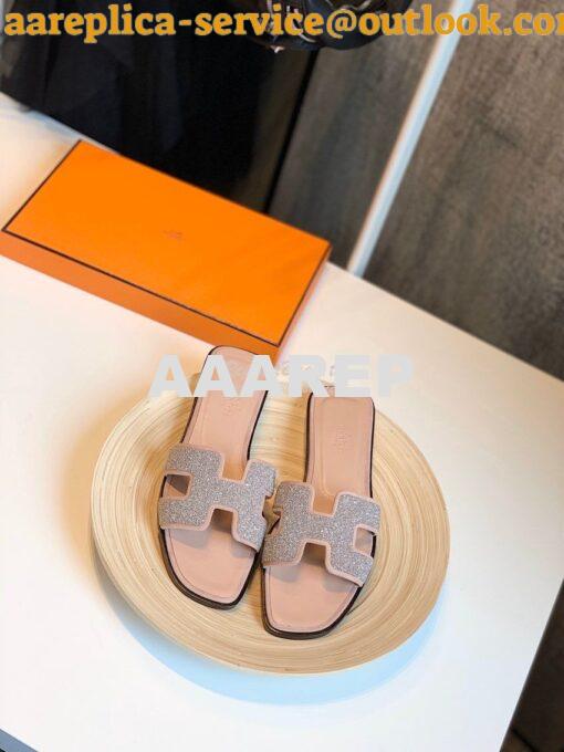 Replica Hermes Oran Sandals with Crystals in Rose