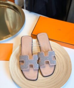 Replica Hermes Oran Sandals with Crystals in Rose 2