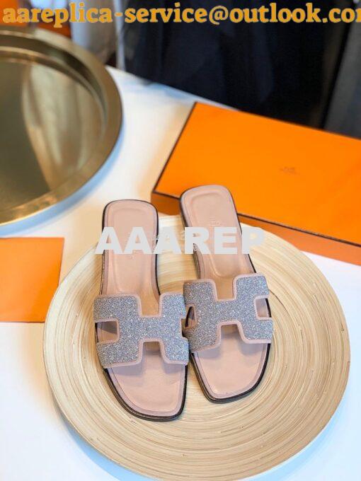 Replica Hermes Oran Sandals with Crystals in Rose 2