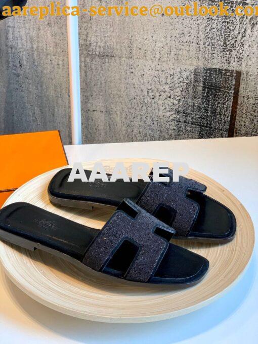 Replica Hermes Oran Sandals with Crystals in Black 6