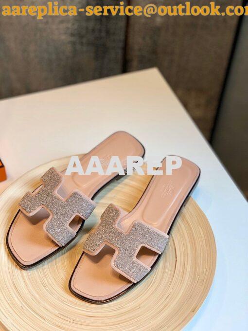 Replica Hermes Oran Sandals with Crystals in Rose 3