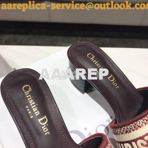 Replica Dior DWAY Heeled Mule Embroidery KCQ24 Burgundy 8
