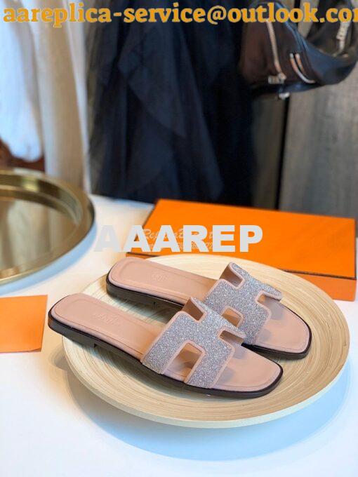 Replica Hermes Oran Sandals with Crystals in Rose 4