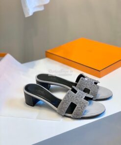 Replica Hermes Oasis Sandals with Swarovski Beads Silver
