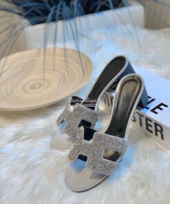 Replica Hermes Oasis Sandals with Swarovski Beads Silver 2