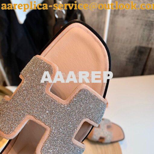 Replica Hermes Oran Sandals with Crystals in Rose 7