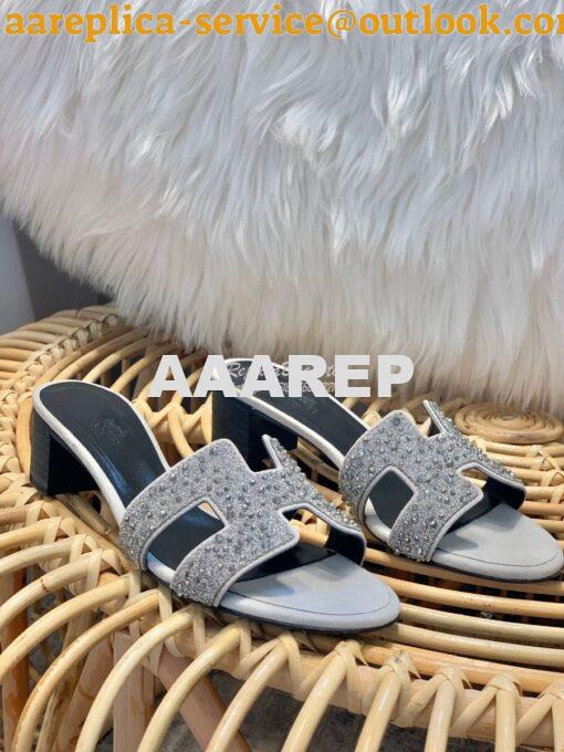 Replica Hermes Oasis Sandals with Swarovski Beads Silver 4