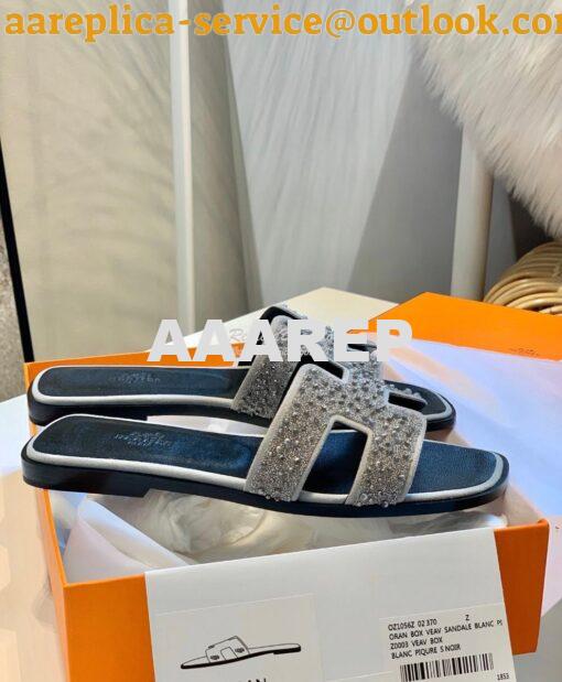 Replica Hermes Oran Sandals with Swarovski Beads Silver 3