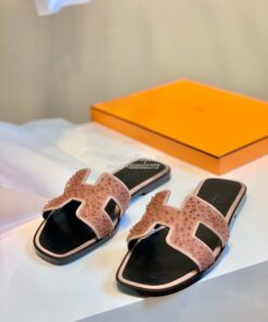 Replica Hermes Oran Sandals with Swarovski Beads RoseNude 2