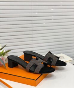 Replica Hermes Oasis Sandals with Silver Crystals in Black 2