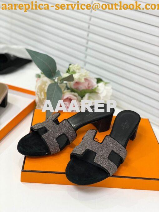 Replica Hermes Oasis Sandals with Silver Crystals in Black 3