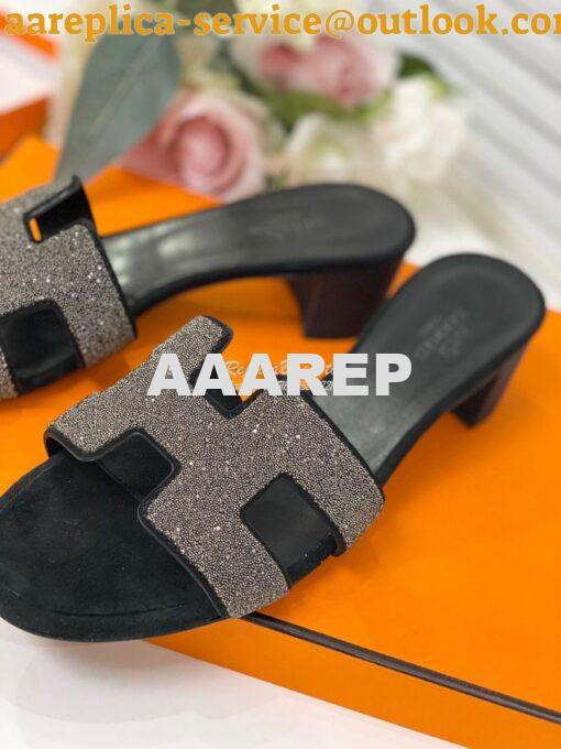 Replica Hermes Oasis Sandals with Silver Crystals in Black 5