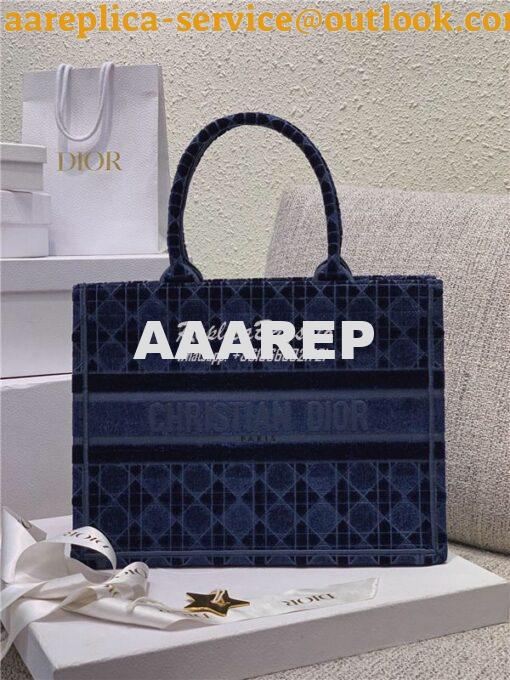 Replica Dior Book Tote Blue Cannage Embroidered Velvet M1286 2