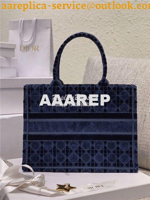 Replica Dior Book Tote Blue Cannage Embroidered Velvet M1286 3