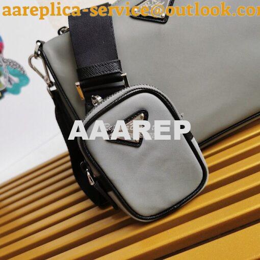 Replica Prada Nylon and Saffiano Leather Bag with Strap 2VH113 Grey 5