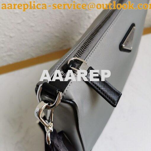 Replica Prada Nylon and Saffiano Leather Bag with Strap 2VH113 Grey 6