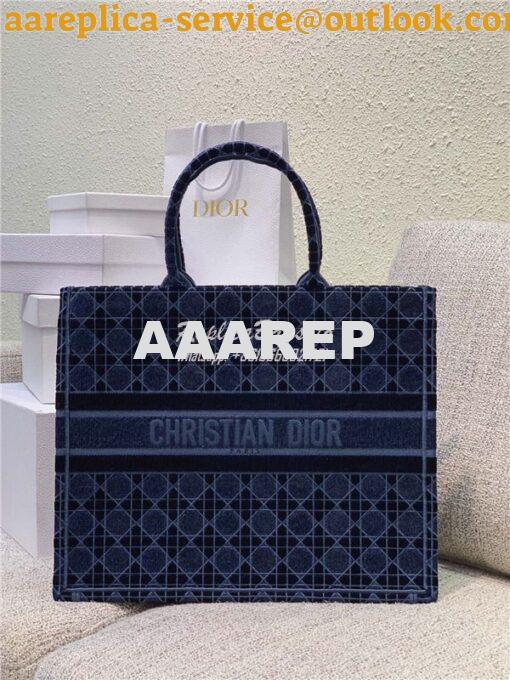 Replica Dior Book Tote Blue Cannage Embroidered Velvet M1286 24