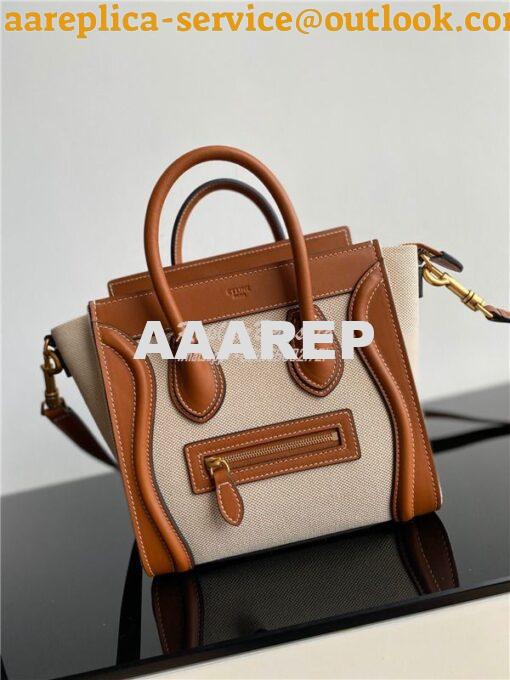 Replica Celine Luggage Bag In Textile And Natural Calfskin 189242 Tan/ 2