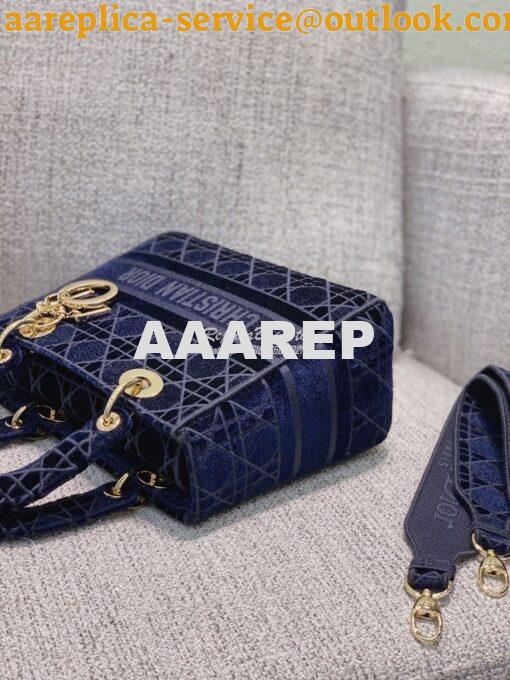 Replica Dior Medium Lady D-lite Bag Blue Cannage Embroidered Velvet M0 5