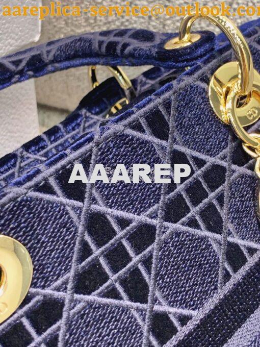 Replica Dior Medium Lady D-lite Bag Blue Cannage Embroidered Velvet M0 11