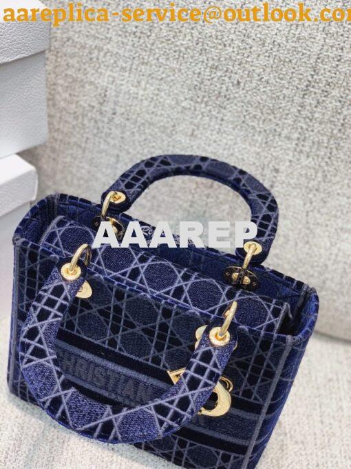 Replica Dior Medium Lady D-lite Bag Blue Cannage Embroidered Velvet M0 12