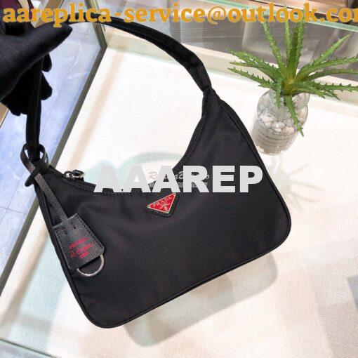 Replica Prada Re-Edition 2000 Nylon Mini-Bag 1NE515 Black with Red Log