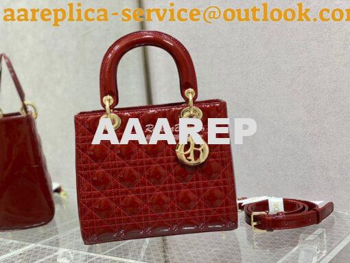 Replica Dior Medium Lady Dior Flap Cover Patent Calfskin Bag M0565 Red 3