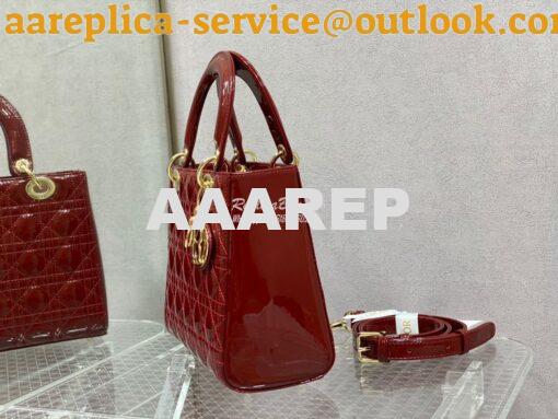 Replica Dior Medium Lady Dior Flap Cover Patent Calfskin Bag M0565 Red 4
