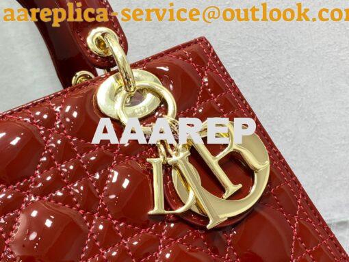 Replica Dior Medium Lady Dior Flap Cover Patent Calfskin Bag M0565 Red 5