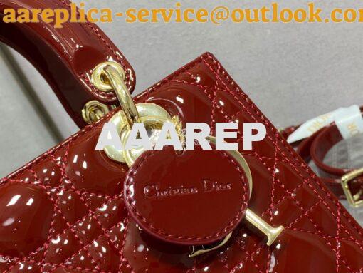 Replica Dior Medium Lady Dior Flap Cover Patent Calfskin Bag M0565 Red 6