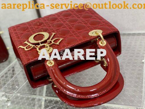 Replica Dior Medium Lady Dior Flap Cover Patent Calfskin Bag M0565 Red 7