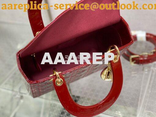 Replica Dior Medium Lady Dior Flap Cover Patent Calfskin Bag M0565 Red 8