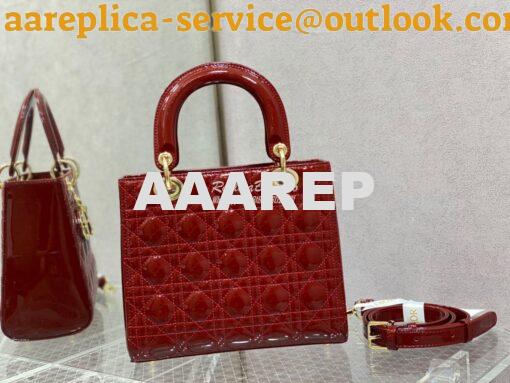 Replica Dior Medium Lady Dior Flap Cover Patent Calfskin Bag M0565 Red 10