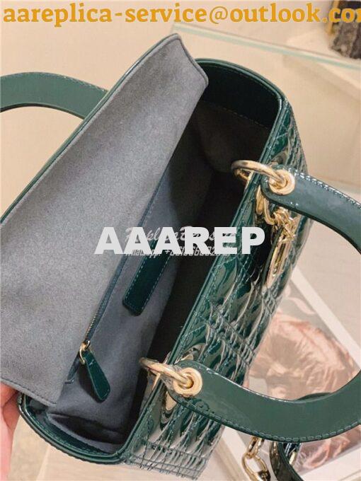 Replica Dior Medium Lady Dior Flap Cover Patent Calfskin Bag M0565 Gre 11