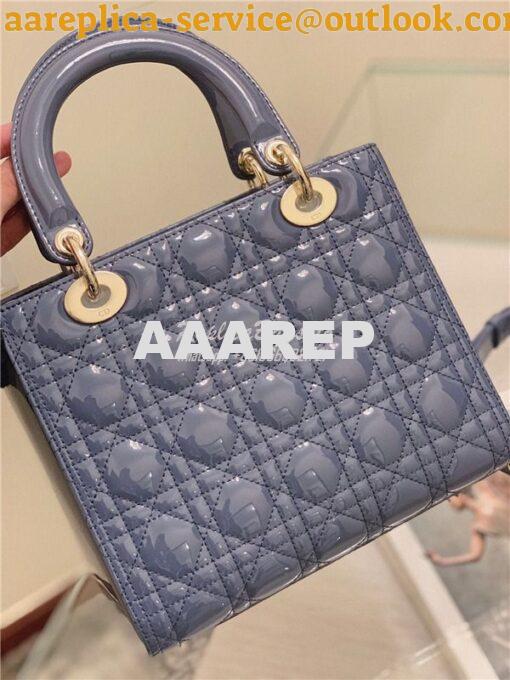 Replica Dior Medium Lady Dior Flap Cover Patent Calfskin Bag M0565 Ash 3