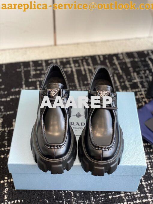 Replica Prada Monolith brushed leather lace-up shoes 1E254N Black 2