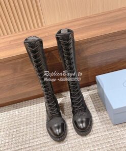 Replica Prada Brushed Leather And Mesh Boots 1W907M