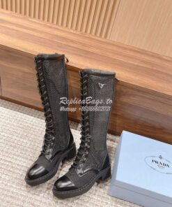 Replica Prada Brushed Leather And Mesh Boots 1W907M 2