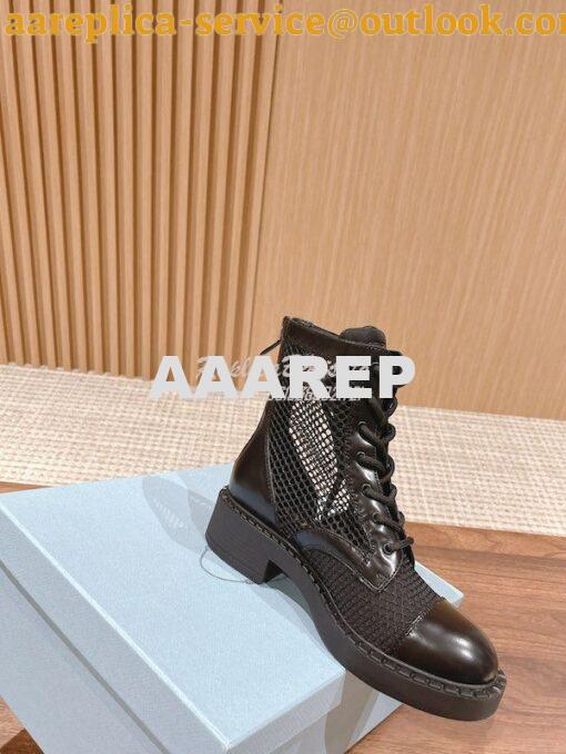 Replica Prada Brushed Leather And Mesh Ankle Boots 1W907M 3