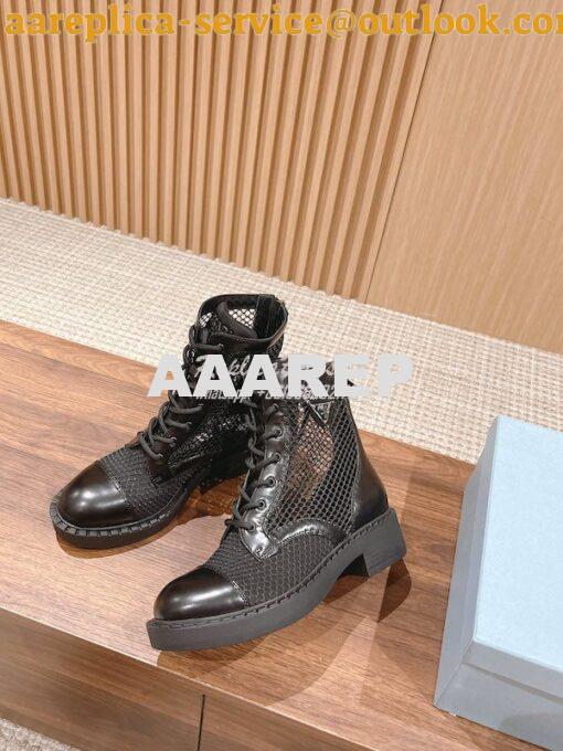 Replica Prada Brushed Leather And Mesh Ankle Boots 1W907M 5