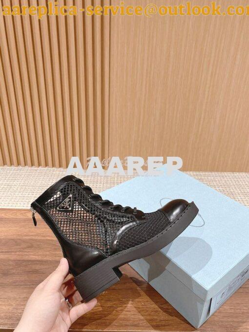 Replica Prada Brushed Leather And Mesh Ankle Boots 1W907M 6