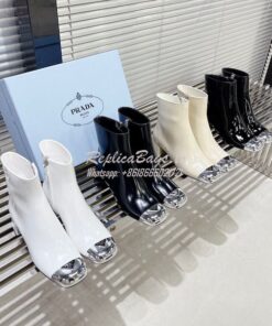 Replica Prada Brushed Calfskin with Metal Toe Ankle Boots 1T7920