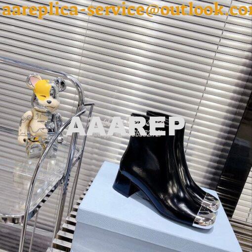 Replica Prada Brushed Calfskin with Metal Toe Ankle Boots 1T7920 11
