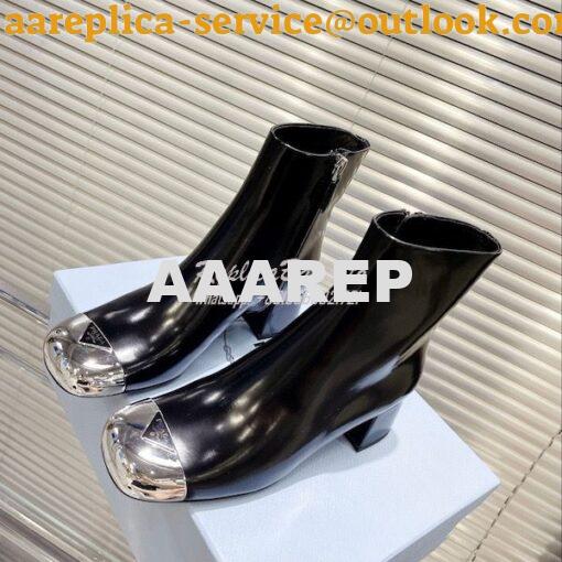 Replica Prada Brushed Calfskin with Metal Toe Ankle Boots 1T7920 14
