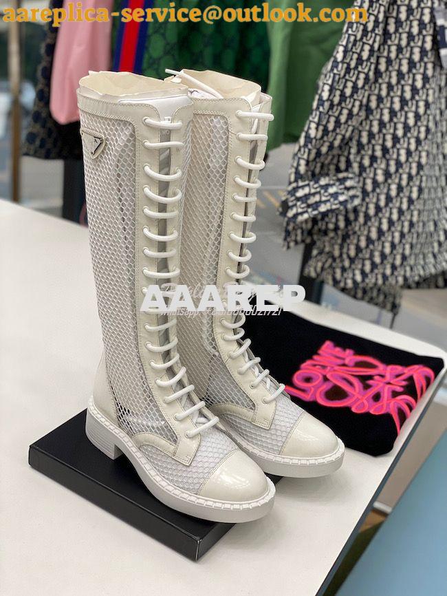 Replica Prada Brushed leather and mesh boots 1W907M White Replica Prada Brushed leather and mesh boots 1W907M White