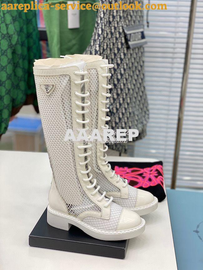 Replica Prada Brushed leather and mesh boots 1W907M White 2 Replica Prada Brushed leather and mesh boots 1W907M White 2