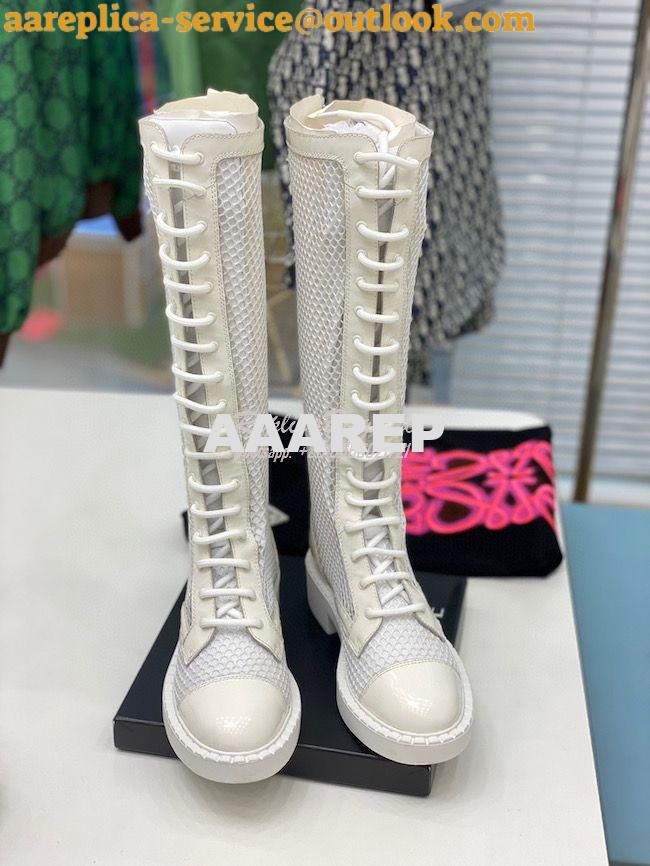 Replica Prada Brushed leather and mesh boots 1W907M White 3 Replica Prada Brushed leather and mesh boots 1W907M White 3