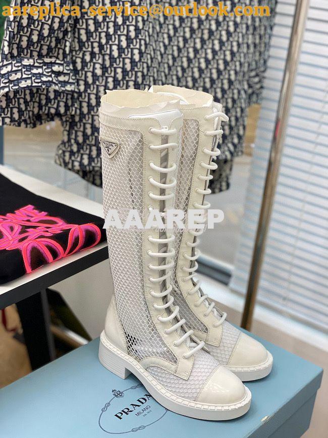 Replica Prada Brushed leather and mesh boots 1W907M White 5 Replica Prada Brushed leather and mesh boots 1W907M White 5