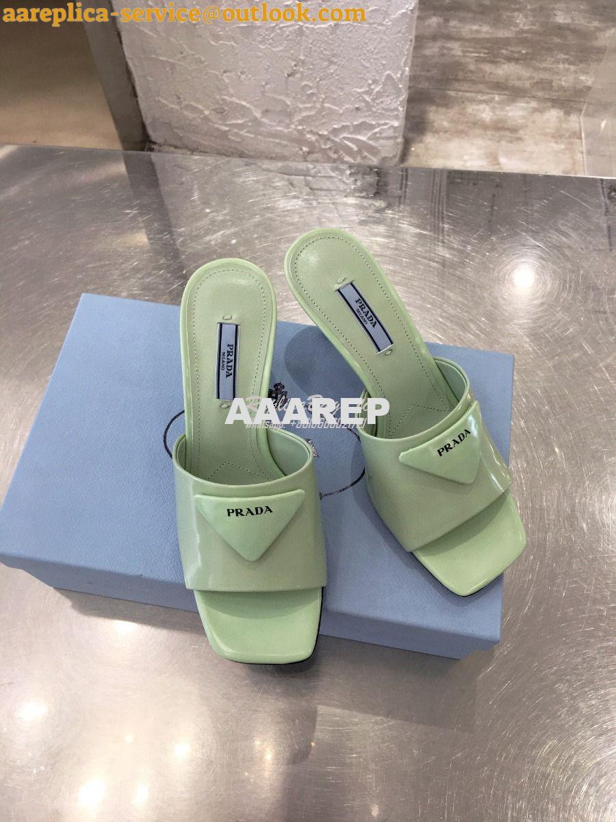 Replica Prada Brushed Leather Mid-heeled Slides 1XX590 Green Replica Prada Brushed Leather Mid-heeled Slides 1XX590 Green